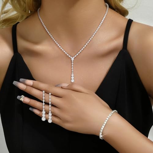 CASSIECA Silver Bridal Jewelry Set