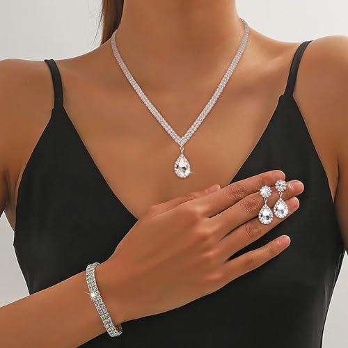 CASSIECA Silver Bridal Jewelry Set
