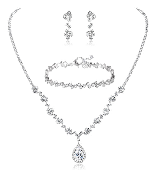 CASSIECA Silver Bridal Jewelry Set