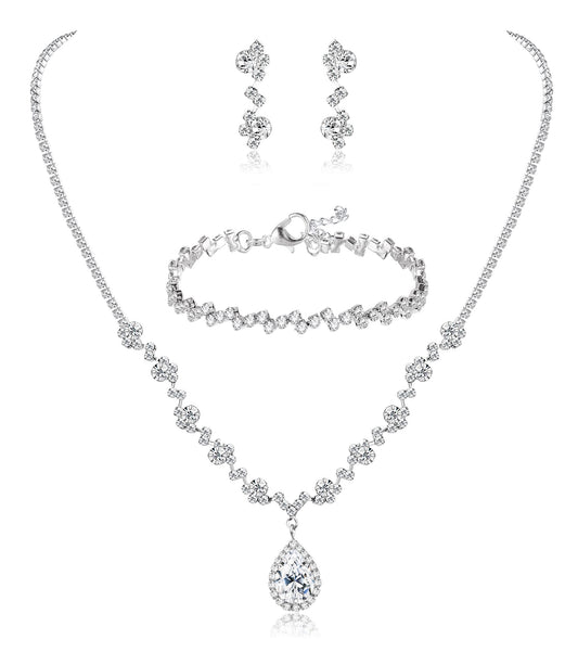 CASSIECA Silver Bridal Jewelry Set